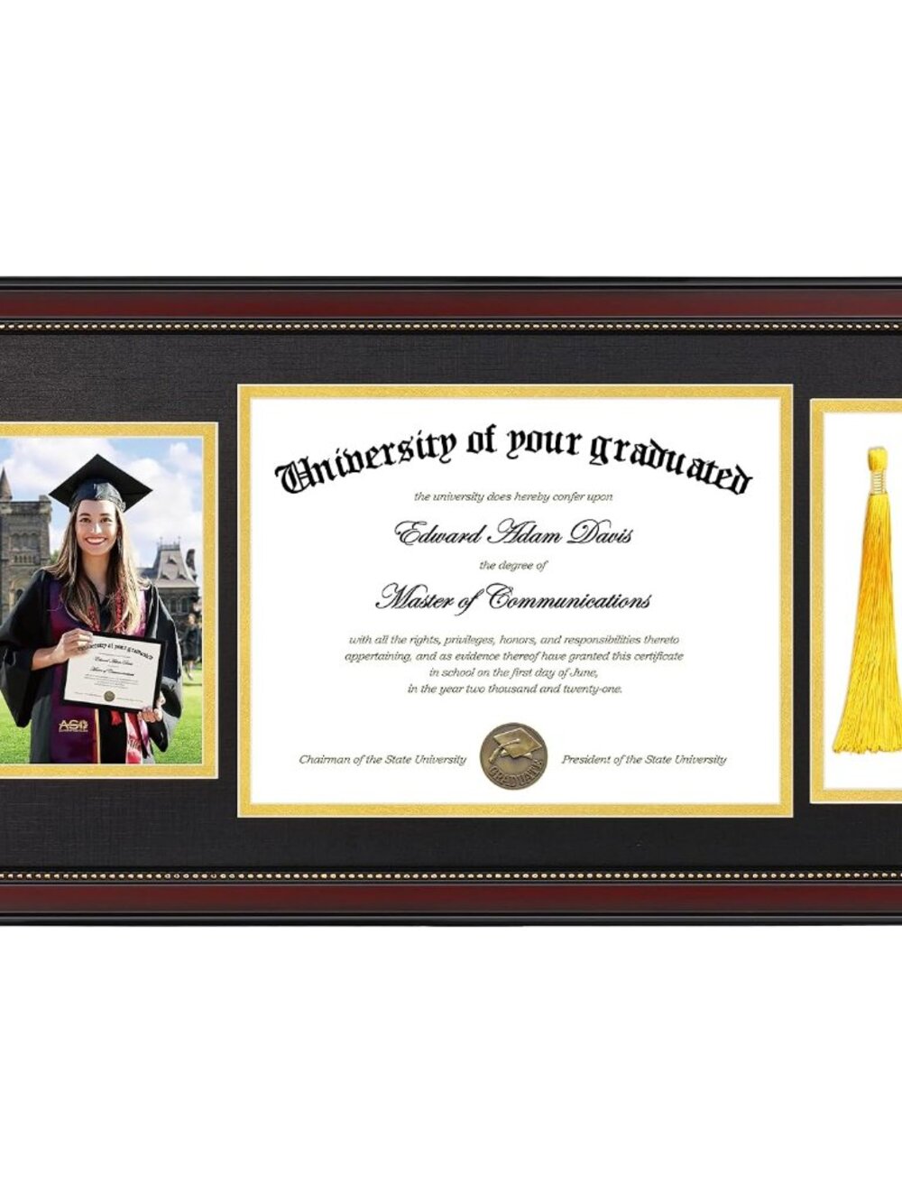 Diploma Frame with Tassel Holder, Wood Grain with Gold Beading